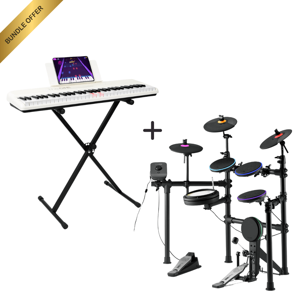 TheONE Family Music Starter Pack - COLOR Smart Piano & TOD1 Smart Drum Set, Built-in LED Lights Connected with Learning App - The ONE Music