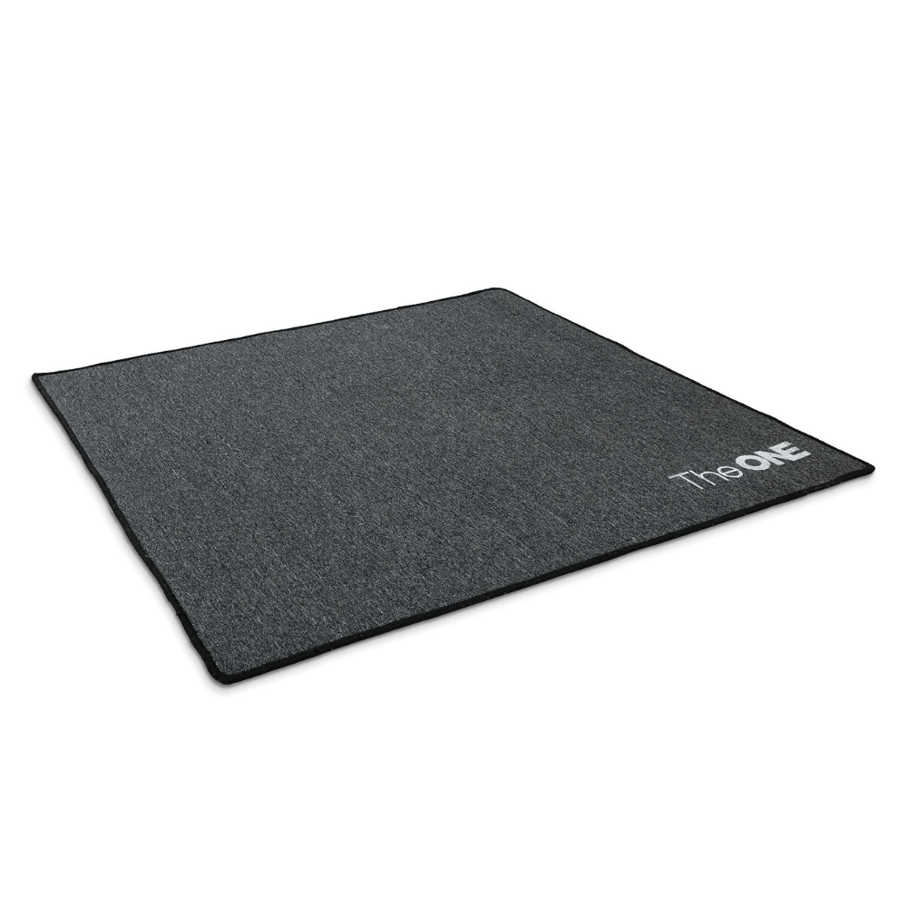 TheONE DM-12 non-slip drum mat under an electronic drum kit including the pedals