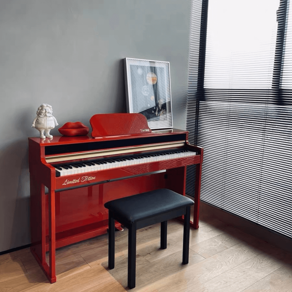 The One TOP2S Upright Piano 88 key Weighted Digital Piano Black White Red The ONE TOP2S Polished Smart Piano The ONE Music