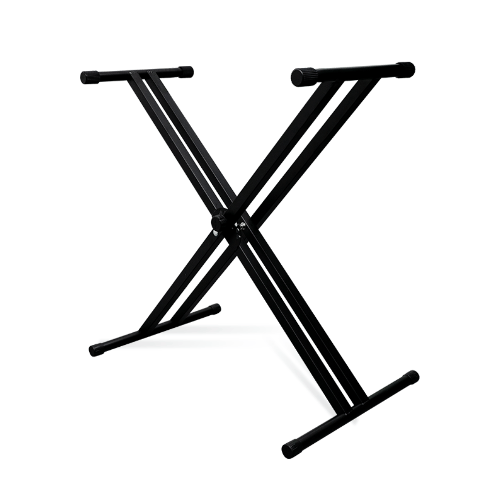 TheONE adjustable double-X piano stand holding a portable keyboard at playing height