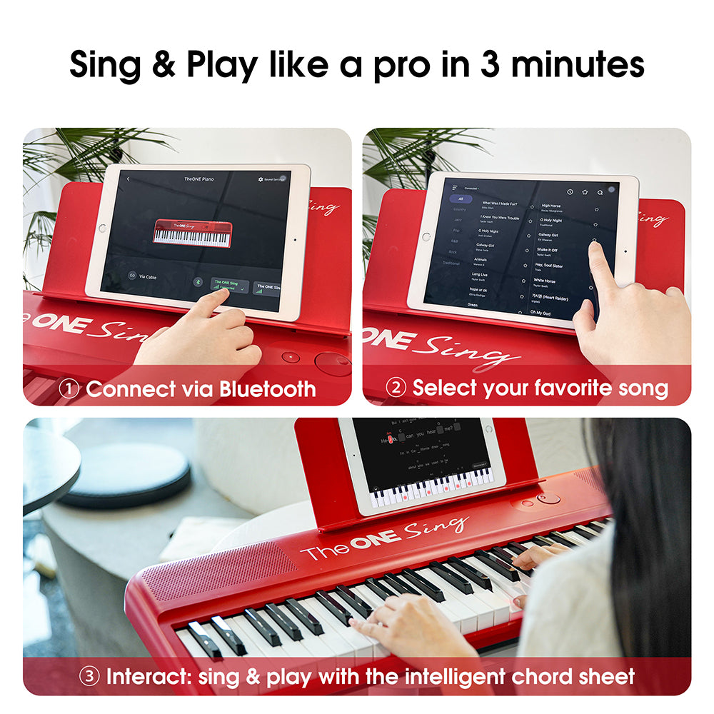 A player using The ONE SING Smart Piano for singing and piano accompaniment