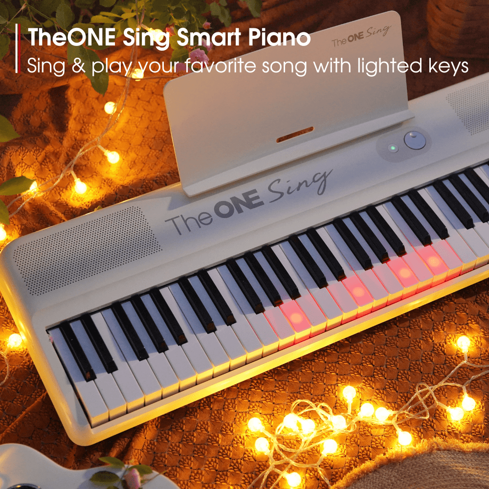 Close view of illuminated keys on The ONE SING Smart Piano