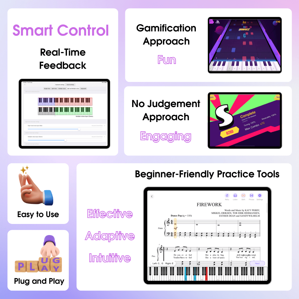 The ONE COLOR Smart Keyboard, Portable and Light up Keyboard with Bluetooth for Beginners