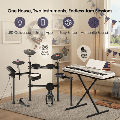 TheONE Family Music Starter Pack - COLOR Smart Piano & TOD1 Smart Drum Set, Built-in LED Lights Connected with Learning App - The ONE Music